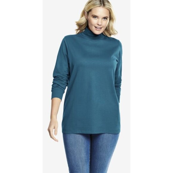 NWOT Only Necessities Women's Plus L 18-20 Long Sleeve DEEP TEAL Turtleneck - Picture 2 of 5